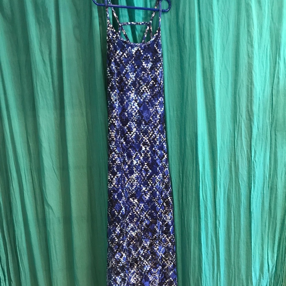 Blue and white lace maxi